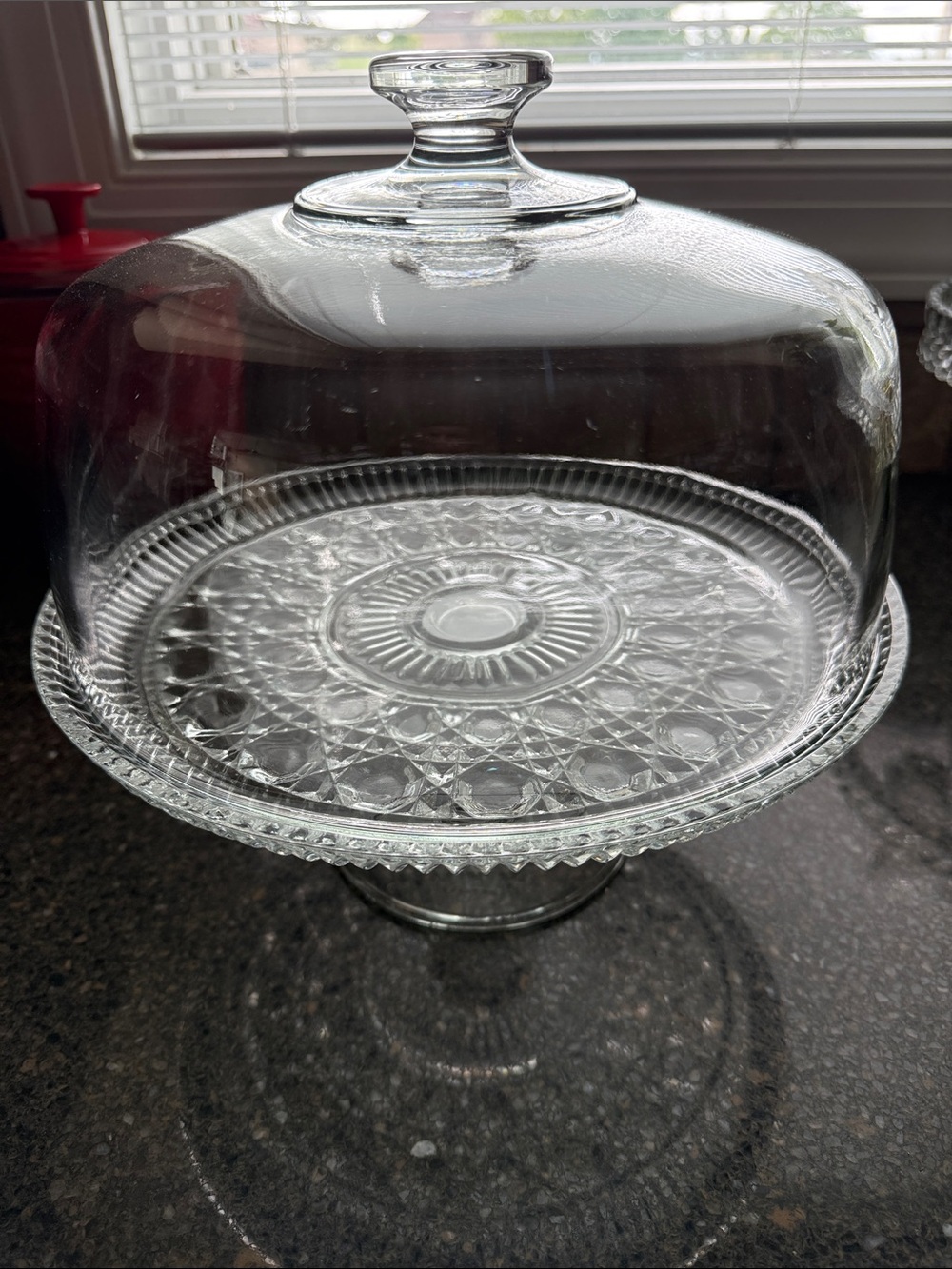 Vintage Federal Glass WINDSOR Button Cane Cake Stand Dome Pedestal Server Punch